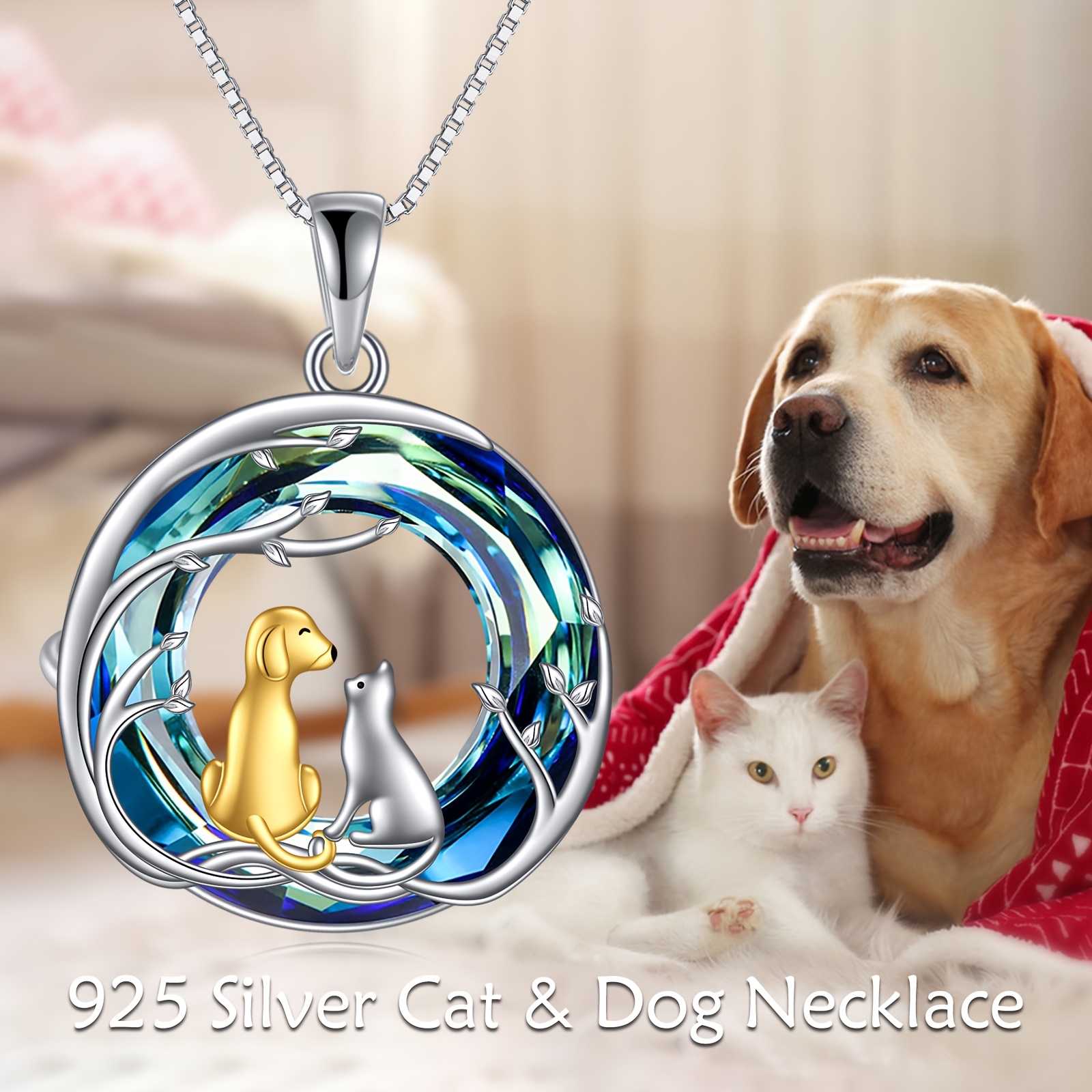 Adjustable Chain Cat Dog Necklace 925 Sterling Silver Crystal Pendant Animals Je